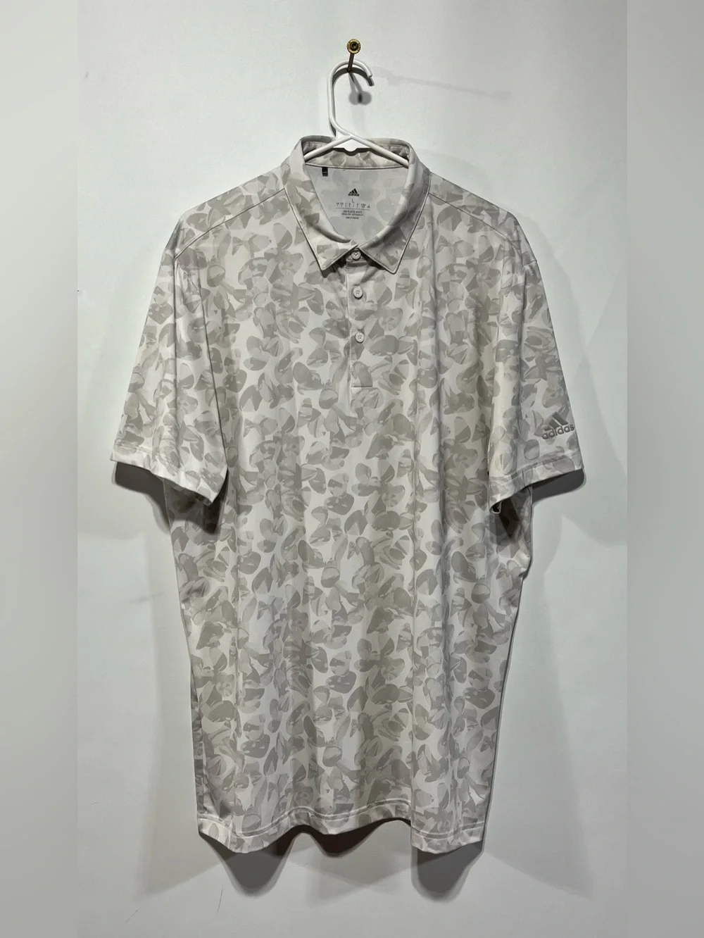 Adidas‎ Men’s White & Light Gray Floral-Print Polo Size Large